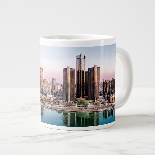Detroit Skyline at Dawn Jumbo Mug (Front Right)