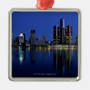 Detroit Skyline at Night Metal Tree Decoration