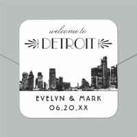 Detroit Skyline Black Art Deco Wedding Welcome