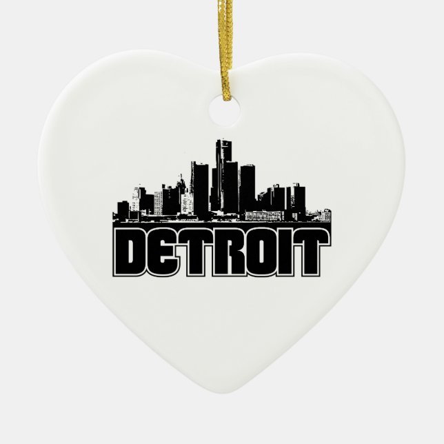 Detroit Skyline Ceramic Tree Decoration (Front)