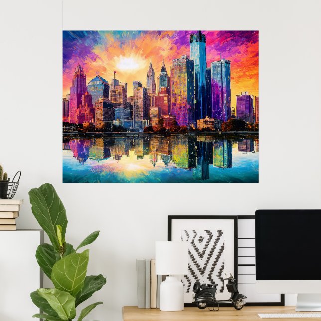 Detroit Skyline Colourful Abstract Art Poster  (Home Office)