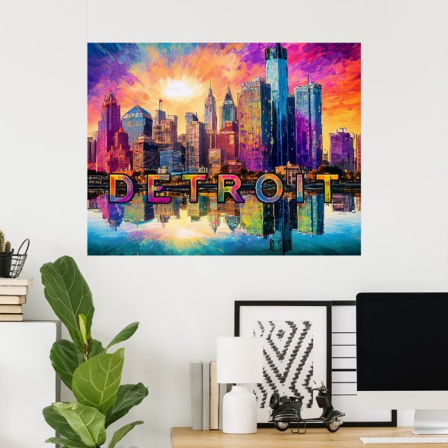Detroit Skyline Colourful Abstract Art Poster  (Home Office)