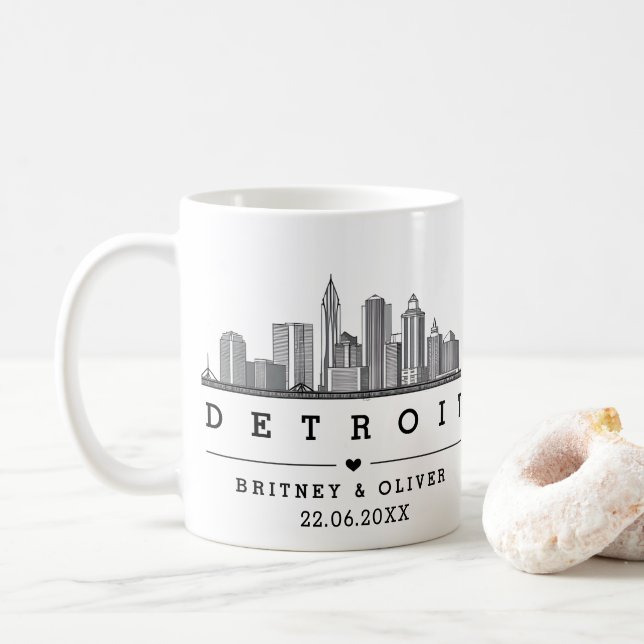 DETROIT Skyline – Custom Wedding favour Coffee Mug (With Donut)