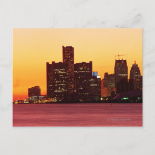 Detroit skyline in colourful sunset postcard