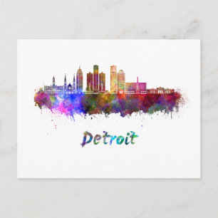 Detroit skyline in watercolor postcard