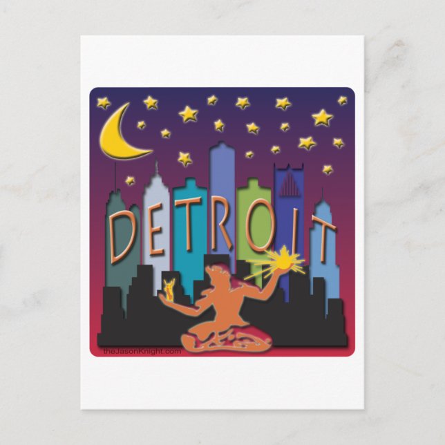 Detroit Skyline Mega Colour Postcard (Front)