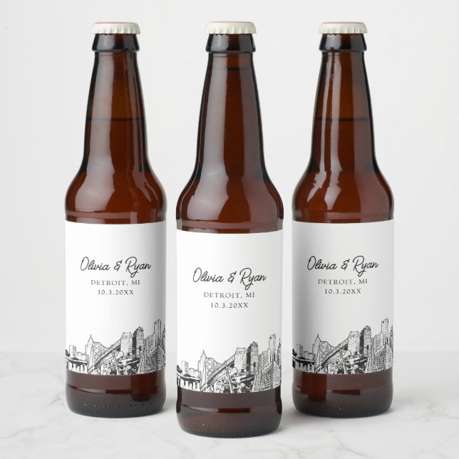 Detroit Skyline Personalised  Beer Bottle Label (Bottles)