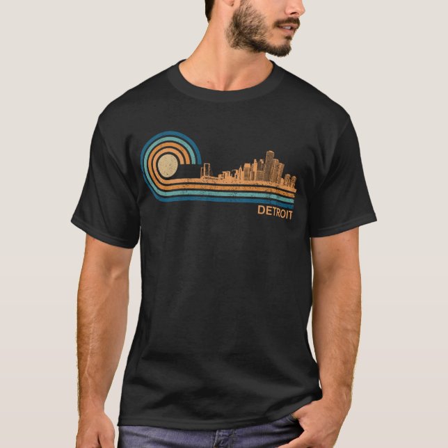 Detroit Skyline Retro Detroit Fan Michigan Detroit T-Shirt (Front)