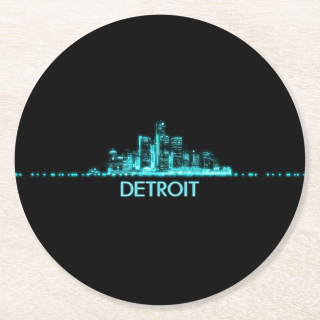 Detroit Skyline Round Paper Coaster (Front)