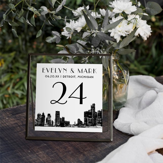 Detroit Skyline Square Table Number Card (Creator Uploaded)