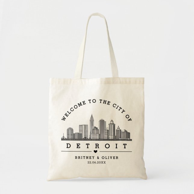 DETROIT Skyline Tote Bag – Custom Wedding favour (Front)