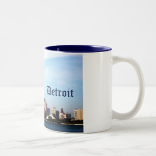 detroit skyline Two-Tone coffee mug