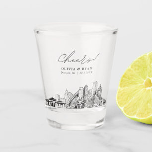 Detroit Skyline Wedding Favour Cheers Shot Glass
