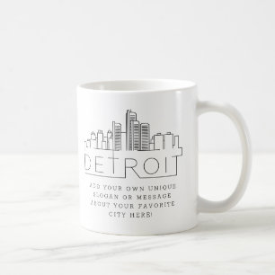 Detroit Stylized Skyline   Custom Slogan Coffee Mug