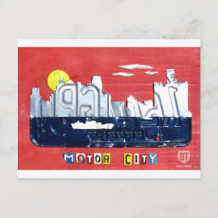 Detroit The Motor City Skyline License Plate Art Postcard