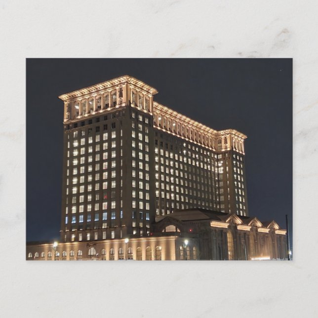Detroit Train Station at Night Postcard (Front)