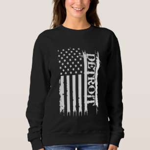 Detroit United States Distressed w US Flag Sweatshirt
