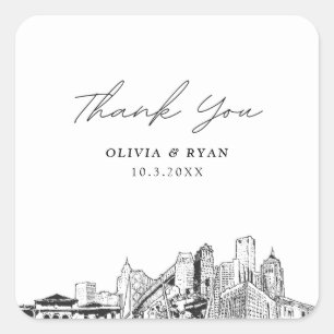 Detroit Wedding Skyline Favour Thank You Square Sticker