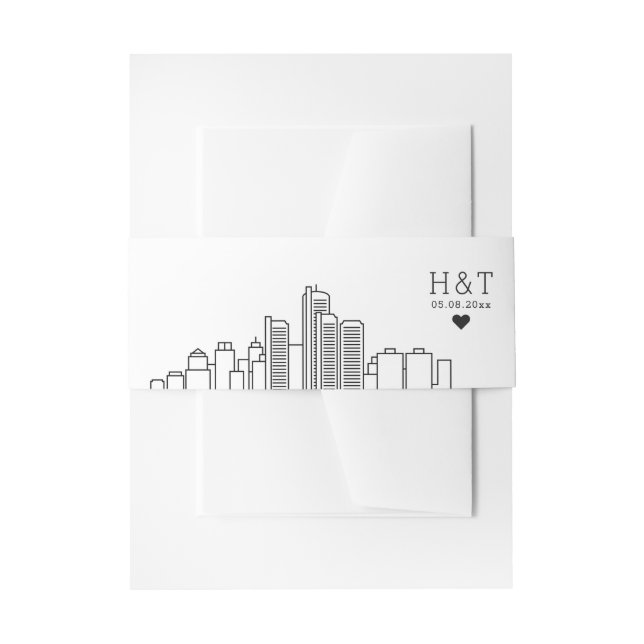 Detroit Wedding | Stylised Skyline Monogram Invitation Belly Band (Front Example)