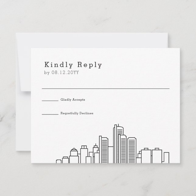 Detroit Wedding | Stylised Skyline RSVP (Front)