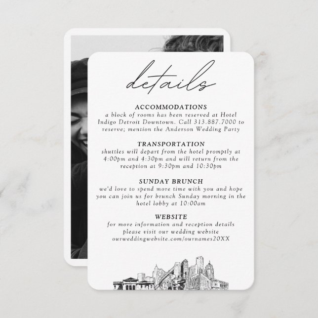Detroit Wedding Vertical Details Small Enclosure Card (Front/Back)