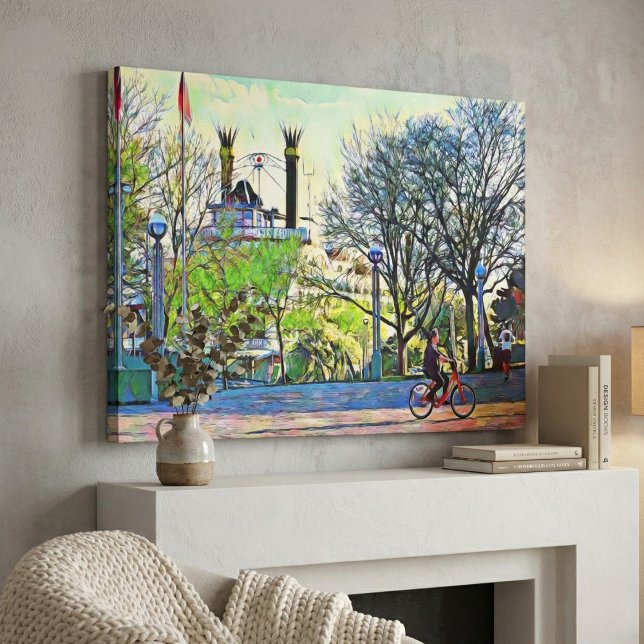 Detroit's Riverwalk Reflections Canvas Print (Cycle the Motor City’s Shoreline.)