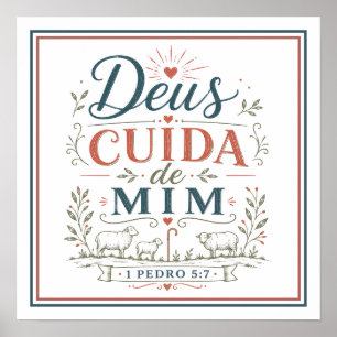Deus Cuida de Mim Frase Espiritual Cristã Poster