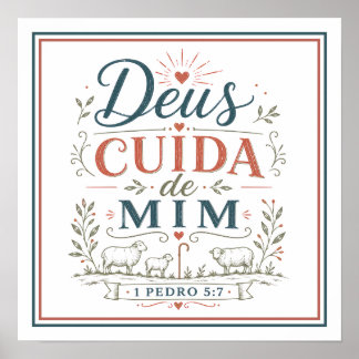 Deus Cuida de Mim Frase Espiritual Cristã Poster