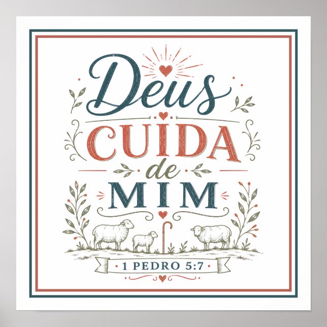 Deus Cuida de Mim Frase Espiritual Cristã Poster (Front)