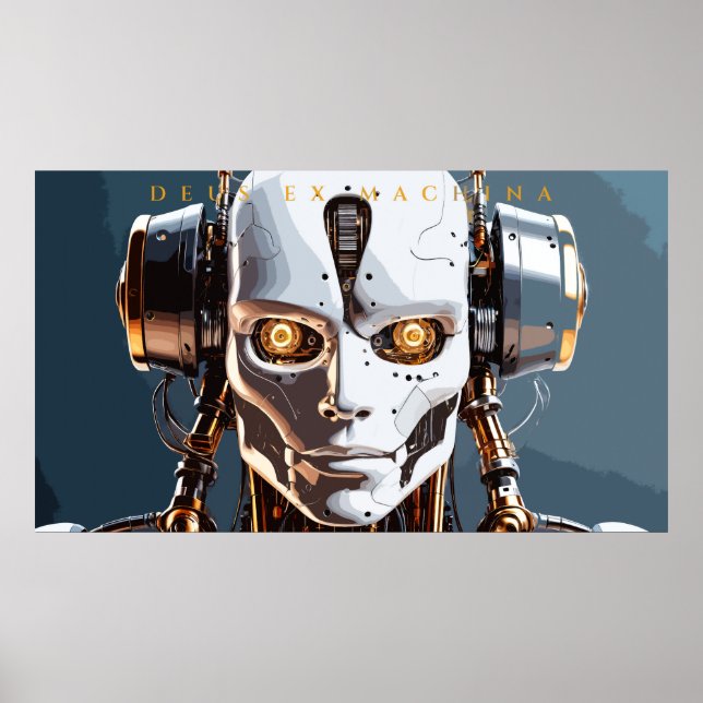 Deus Ex Machina White Gold Robot Portrait Poster (Front)