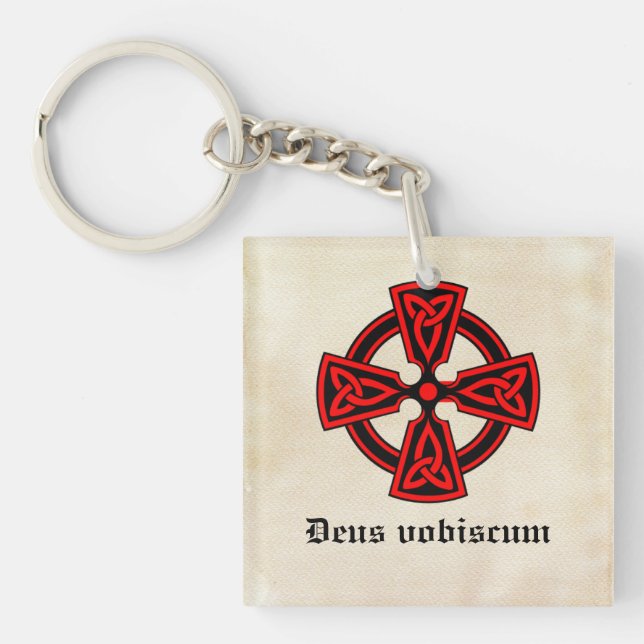 Deus Vobiscum Celtic Cross Key Ring (Front)