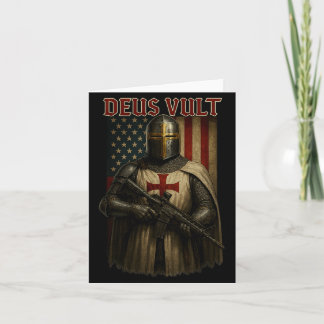 Deus Vult_ Medieval Knight Templar American Flag C Card