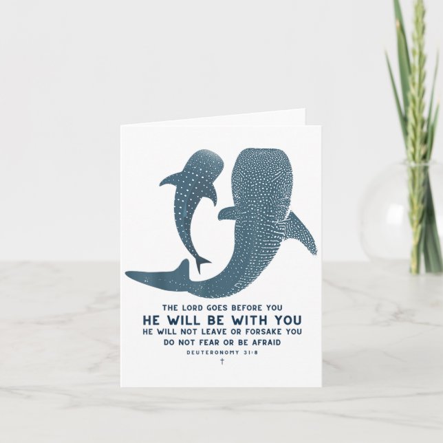 Deuteronomy 31_8 Whale Shark Christian Faith Pun O Card (Front)