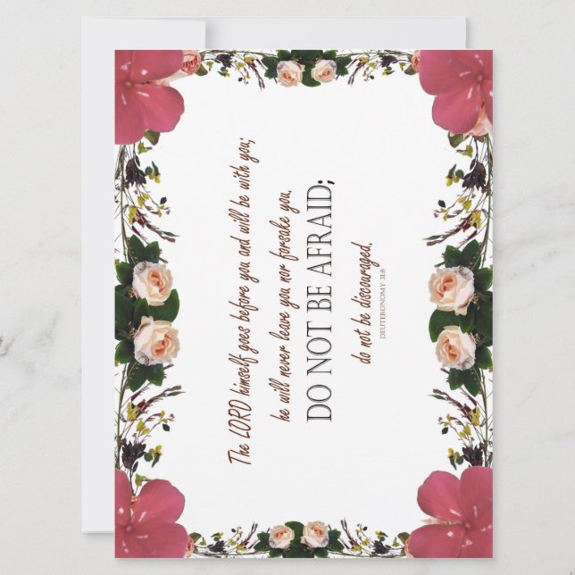 Deuteronomy 31, Do not be afraid, Floral Flat Card (Back)