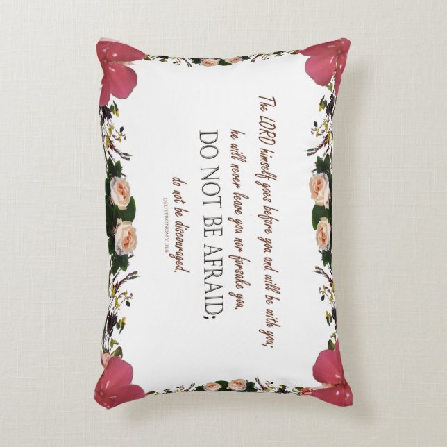Deuteronomy 31, Do not be afraid, Red Floral Decorative Cushion (Front(Vertical))