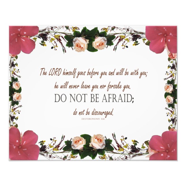 Deuteronomy 31, Do not be afraid, Red Floral Photo Print (Front)