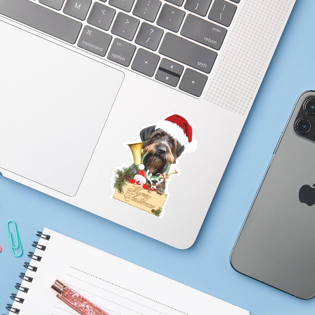 Deutsch Drahthaar, Merry Christmas! (Laptop w/ iPhone)