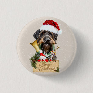 Deutsch Drahthaar, Merry Christmas! Magnet 3 Cm Round Badge