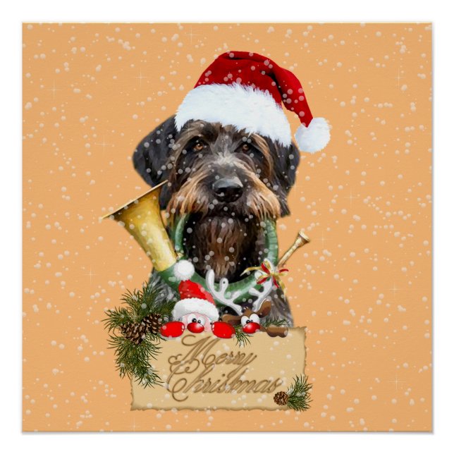 Deutsch Drahthaar, Merry Christmas! Magnet Button  Poster (Front)