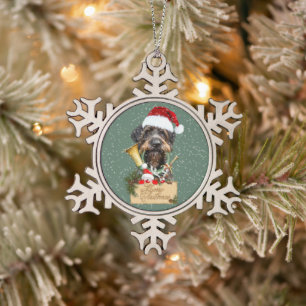 Deutsch Drahthaar, Merry Christmas! Magnet Button  Snowflake Pewter Christmas Ornament