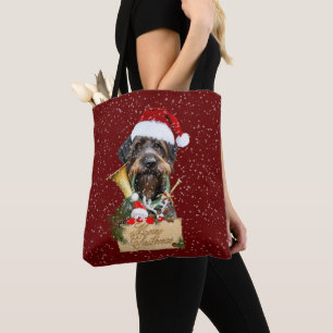 Deutsch Drahthaar, Merry Christmas! Magnet Button Tote Bag