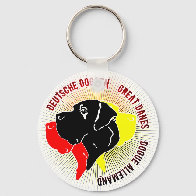 Deutsche Doggen Schwarz Rot Gold Key Ring (Front)