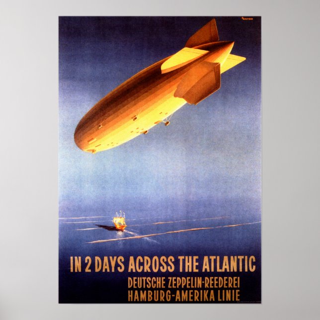 DEUTSCHE ZEPPELIN 2 Days Across Atlantic Vintage Poster (Front)
