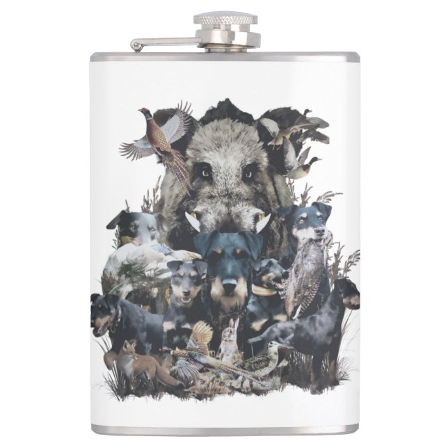  Deutscher Jagdterrier Square Wall Clock Coffee Mu Hip Flask (Front)