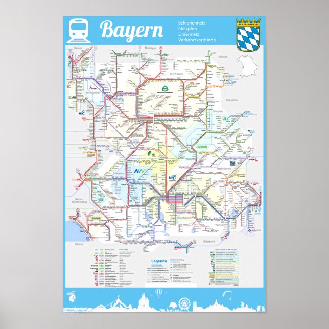 " Deutschland: BAYERN Schienennetz RAILmap ... Poster (Front)