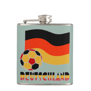 Deutschland Flag and Soccer Ball Grey Border Hip Flask