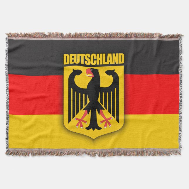 Deutschland Flag & Coat of Arms Throw Blanket (Front)