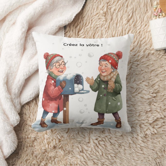 Deux amies en hiver — Scène festive enneigée Cushion (Blanket)