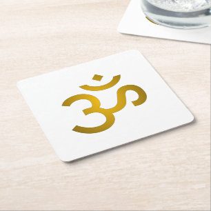 Devanagari om  square paper coaster