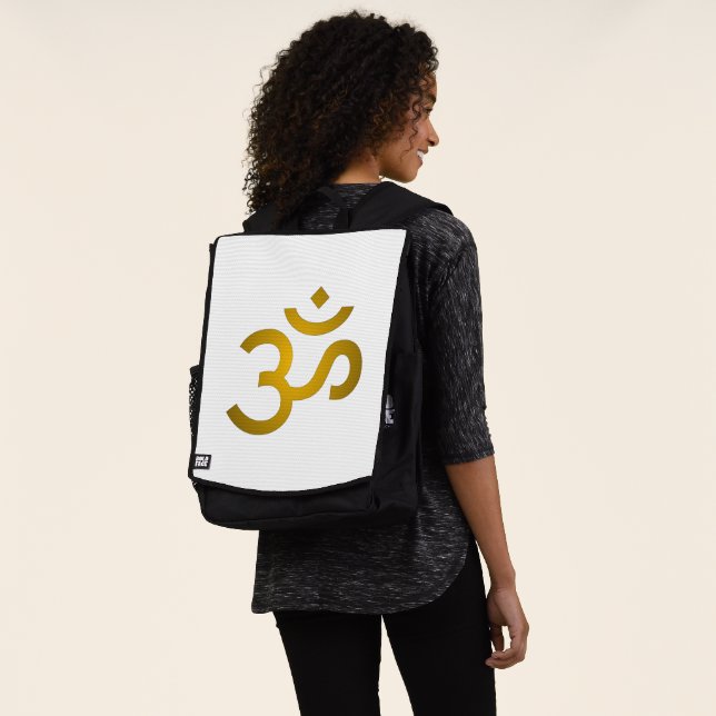 Devanagari Om - White Backpack (Worn)